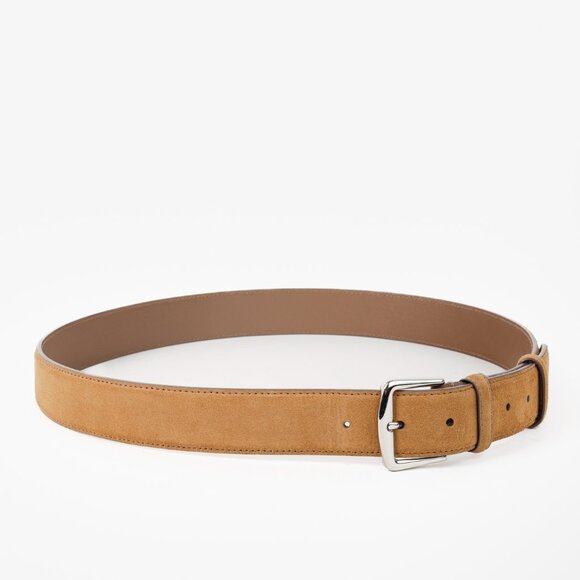 Loro Piana Alsavel Tan Suede Palladium Buckle Belt - Picture 1 of 8
